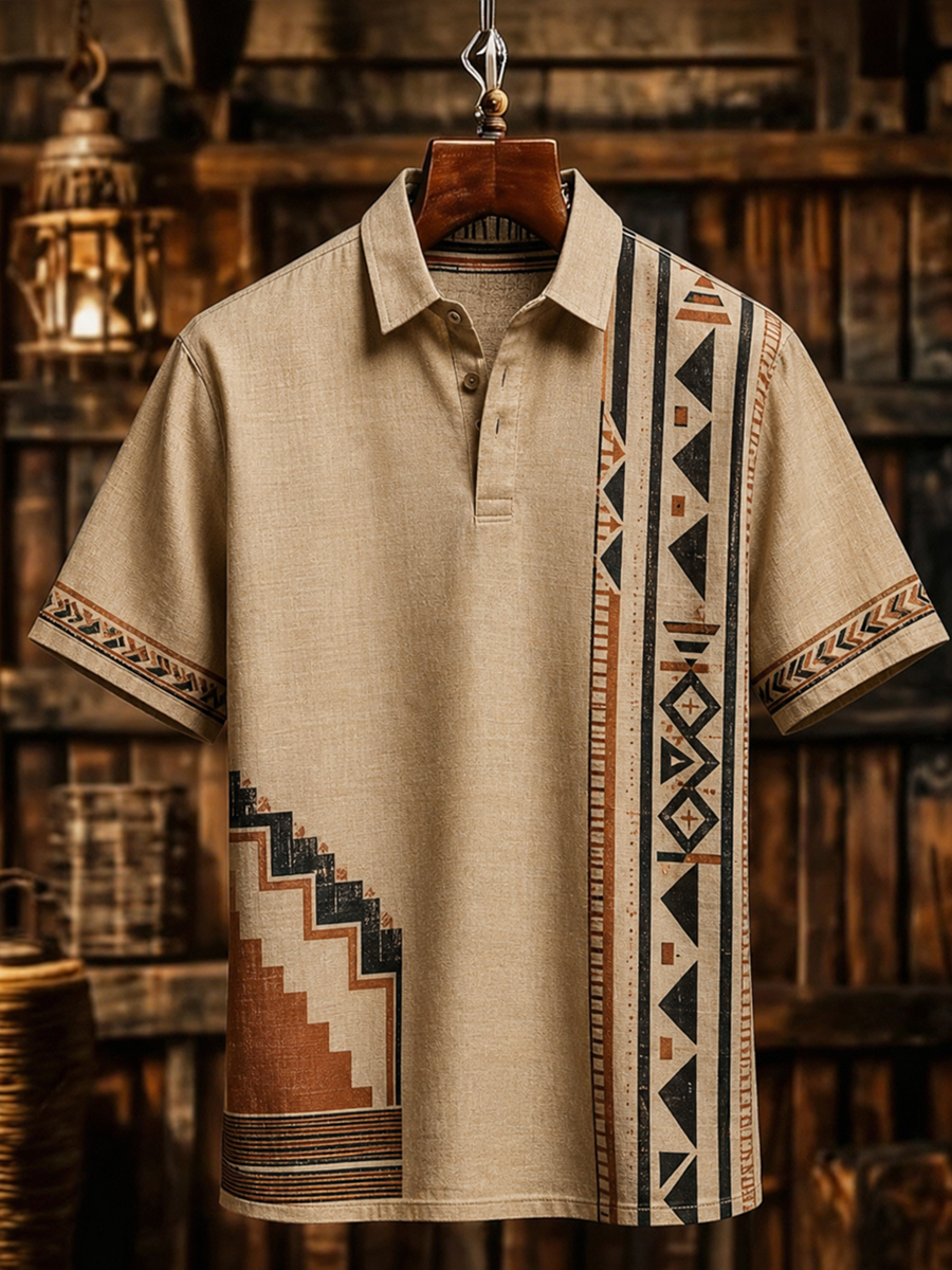 Men's African Ethnic Geometric Art Print Polo Shirt
