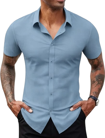 Men's Stretch Dress Shirt — Short-Sleeve Slim-Fit Business Casual Button-Down (Athletic Fit)
