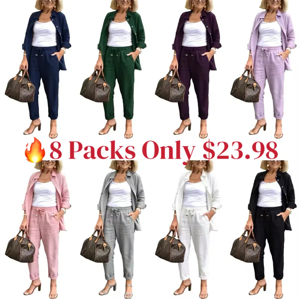 Solid Cotton Linen Women Suits  Casual