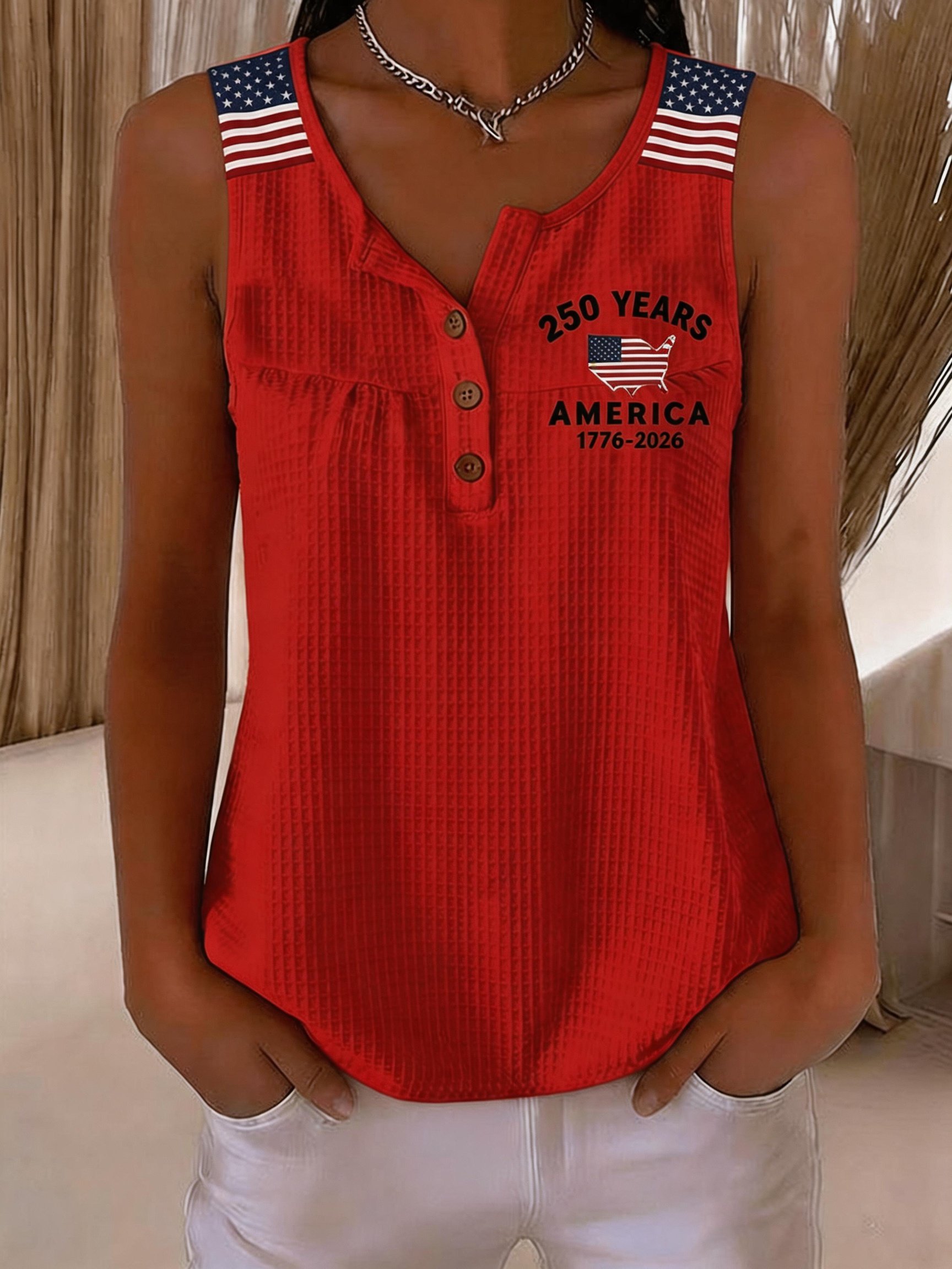 Women's Independence Day Print Waffle-Knit Top