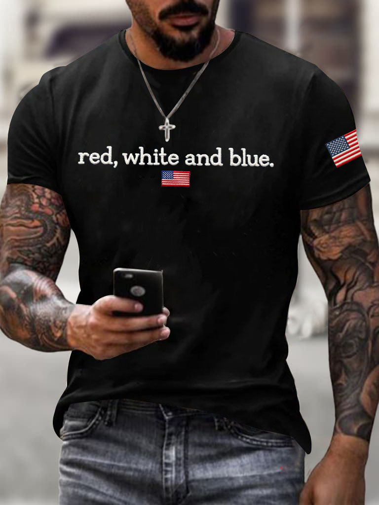 Men'S Red White and Blue T-Shirt