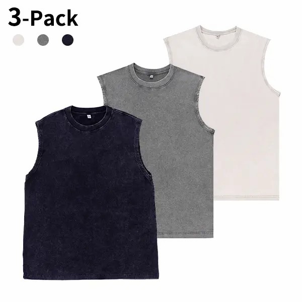 Unisex 5-Pack Acid Wash Tank Tops – Heavyweight Cotton Sleeveless Streetwear Tees