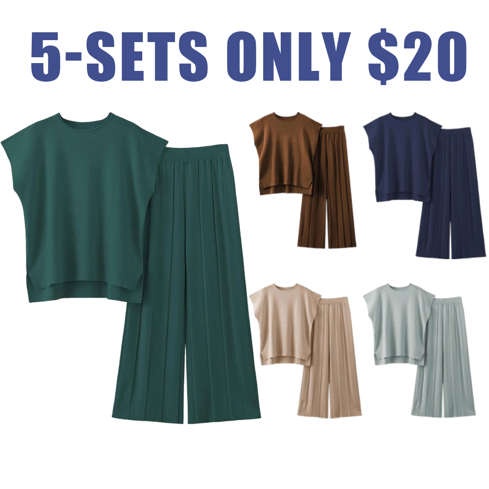 Women's 2-Piece Knit Sweater Set – Pullover Vest & High-Waisted Pants