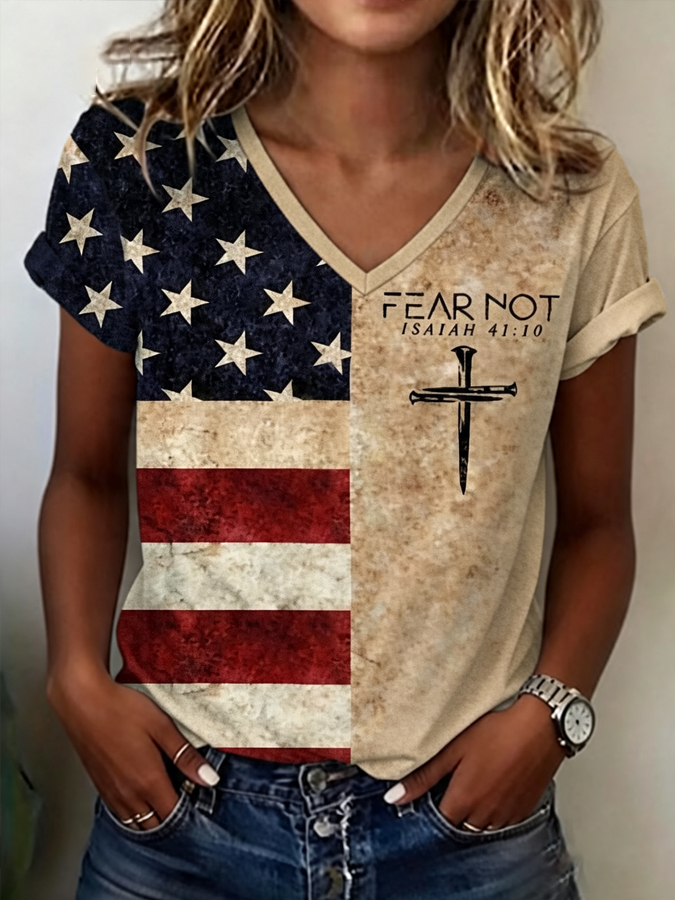 Women'S Faith Flag Printed Casual T-Shirt