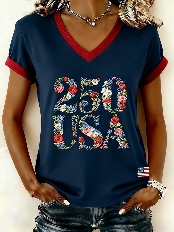 Women's Retro American Anniversary Printed T-shirt
