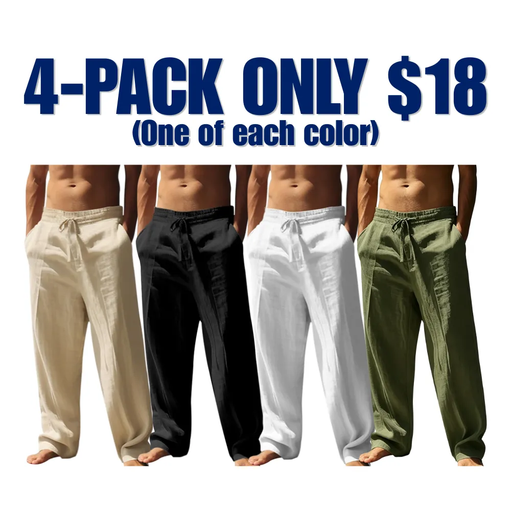 🔥8-pack $24 - Men's linen casual straight leg trousers