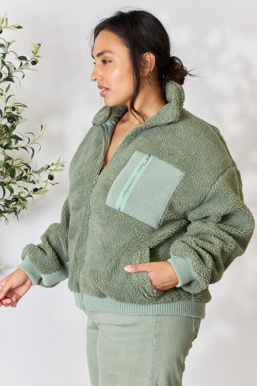 Full Size Zip Up Collared Neck Jacket