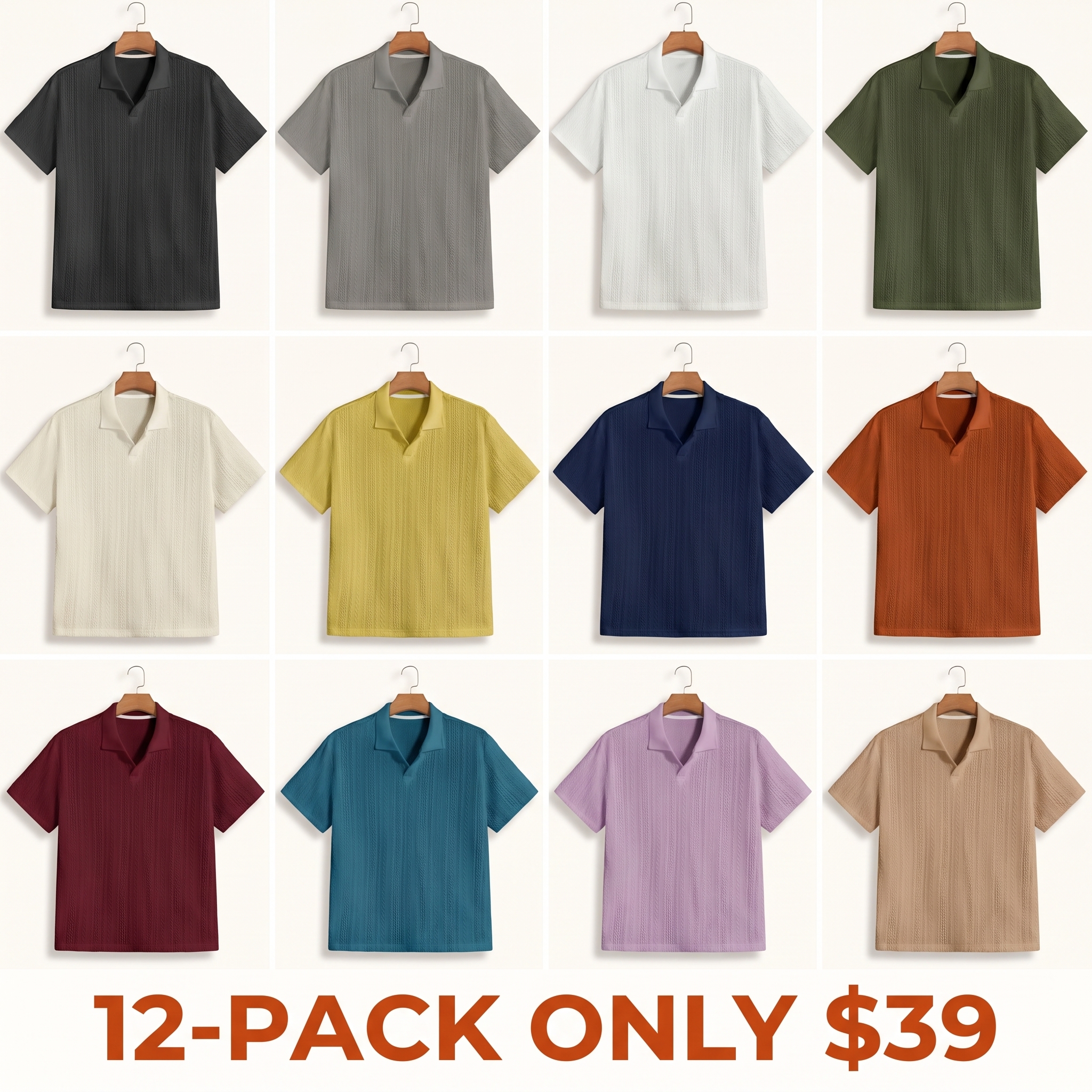 Men's Solid-Color Jacquard Knit Polo Shirt