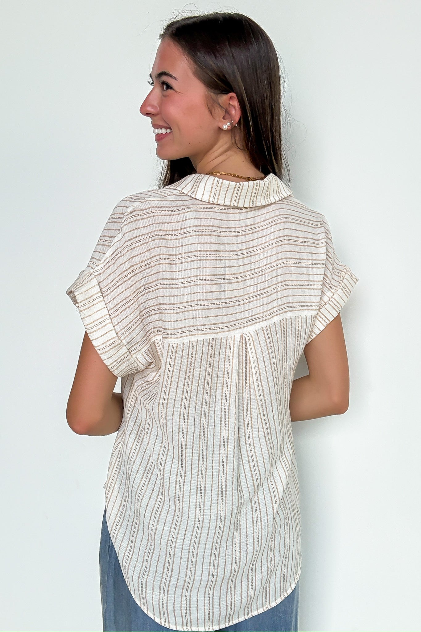 Collared Pintuck Detail Cuff Sleeve Shirt