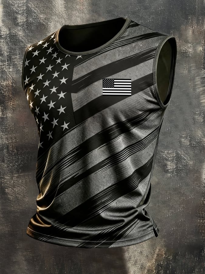 Men's Retro Independence Day Patriot Crew Neck Tank Top