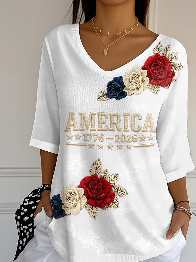 Women'S Floral V-Neck