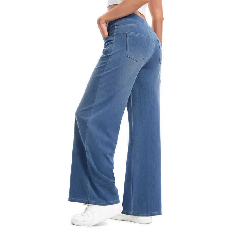Women's Stretch Wide-Leg Jeans — Loose Fit, High-Waisted with Elastic Band
