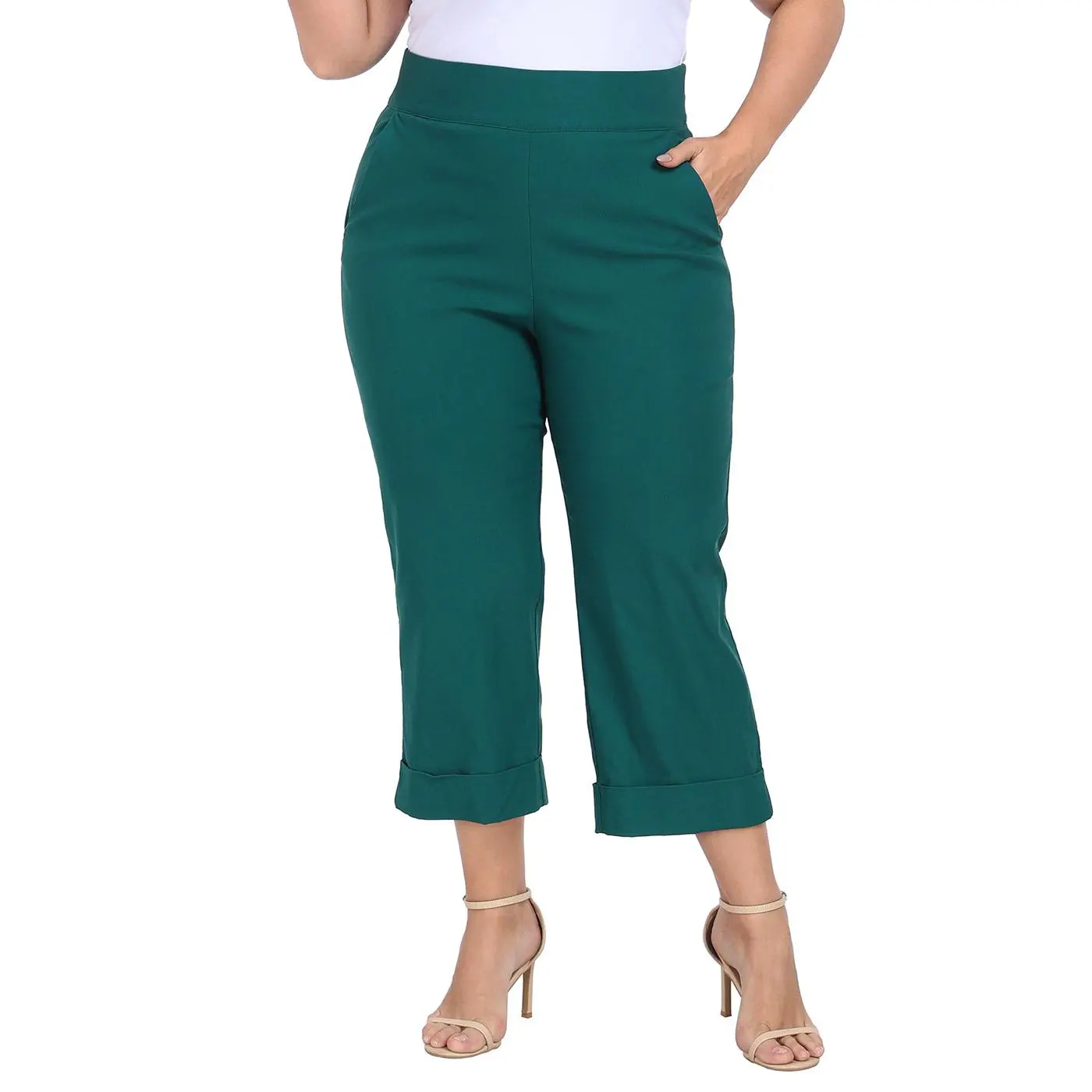 Women's Plus-Size Tie-Free Capri Pants