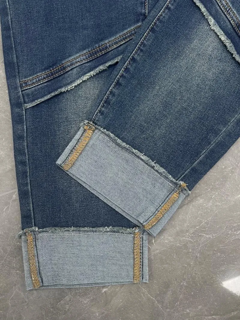 Raw Hem Pocket High Waisted Denim Jeans, Casual Comfy Slim-fitting Trousers for Daily Wear