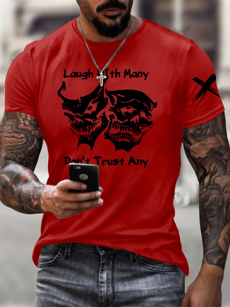 Men'S Halloween Bloody Demon Mask Print Short Sleeve T-Shirt