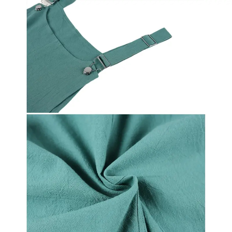 Women's Cotton-Linen Cropped Overalls with Pockets