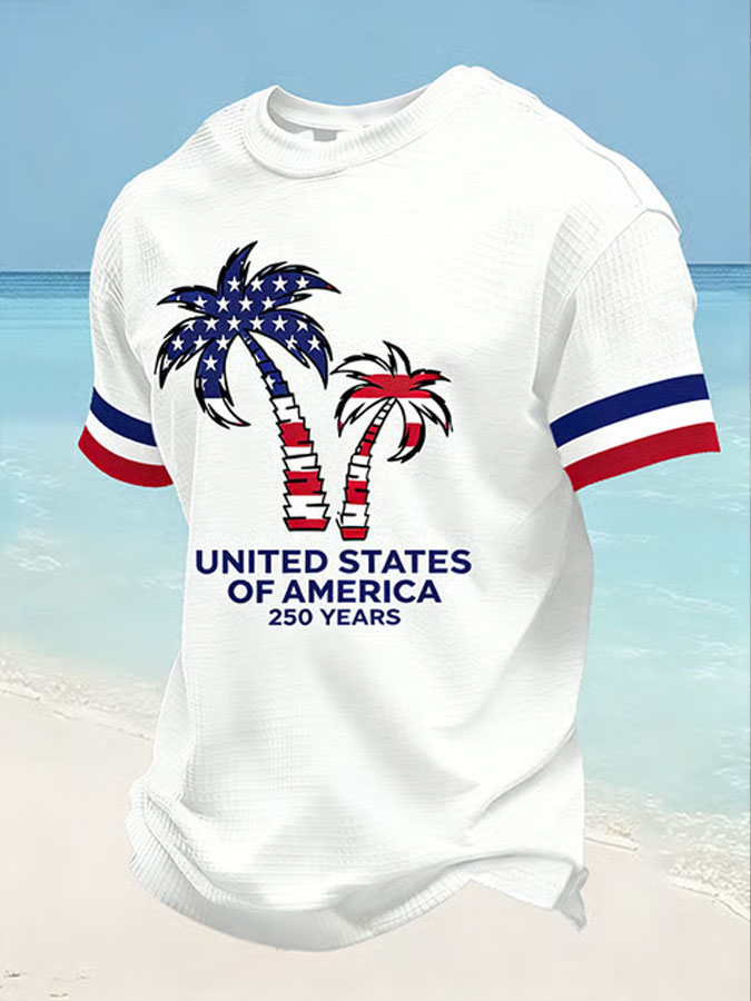 Men'S Palm Tree Printed Casual Short Sleeved T-Shirt