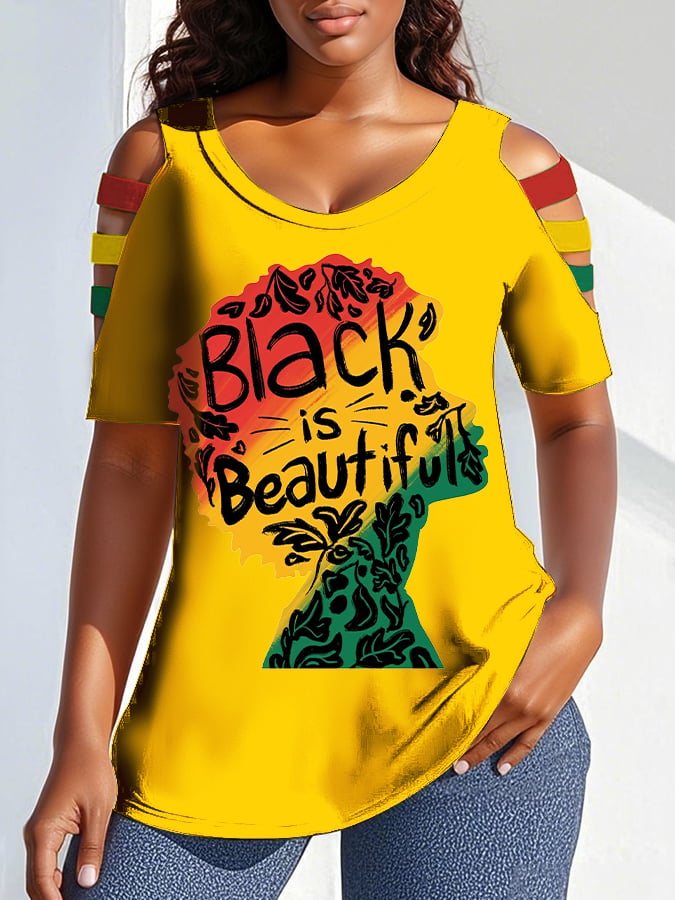 ✊🏾Black-Owned✊🏾Women's Juneteenth Black is Beautiful Print Short Sleeve T-Shirt