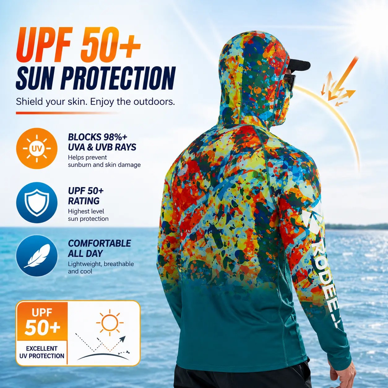 Men’s UPF 100 Sun Protection Hoodie with UV Detection