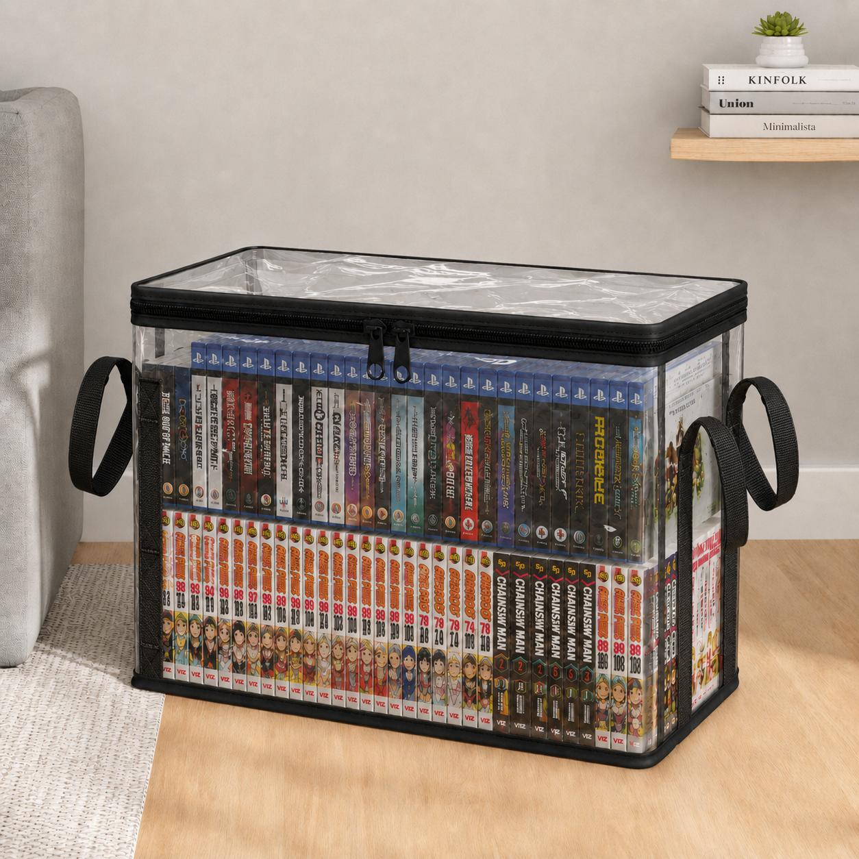 Stuffed Animal Storage PVC Organizer Bag Doll Storage Container Dustproof Box with Carrying Handle for Playroom Living Room Children's Birth, Black