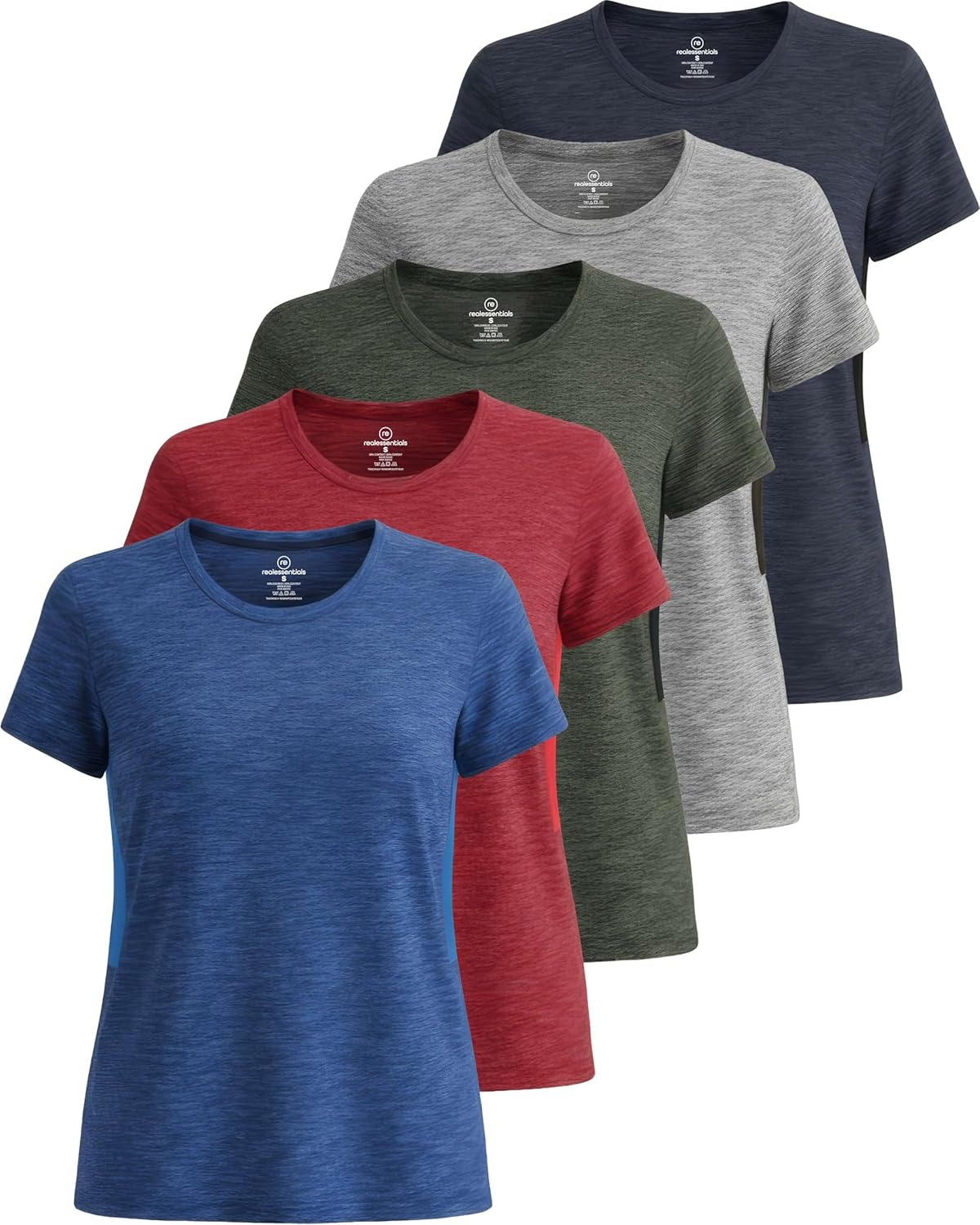 🔥Real Essentials 5 Pack🔥 Women's Short Sleeve T-Shirts Workout Tops Fitness Pilates Gym Activewear Athletic (Plus Available)