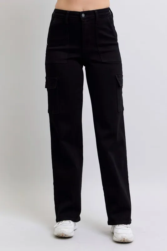 Blue Full Size High Waist Cargo Wide Leg Jeans Plus Size