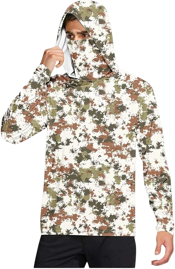Long Sleeve Sun Shirt Men UPF 50+ Rash Guard Cooling Fishing Hoodies with Mask Casual Summer UV SPF Hiking Blouses