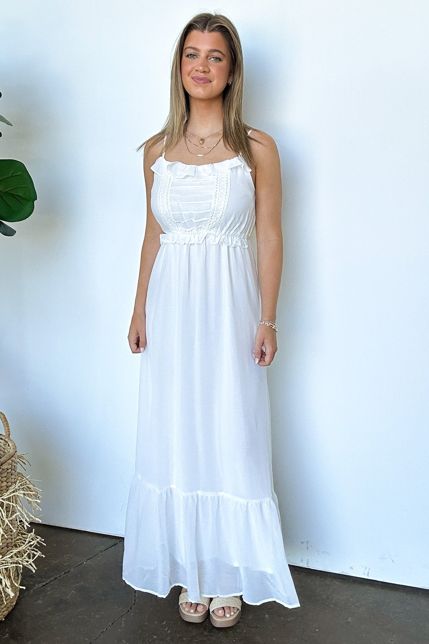 Ruffle and Lace Detail Maxi Dress
