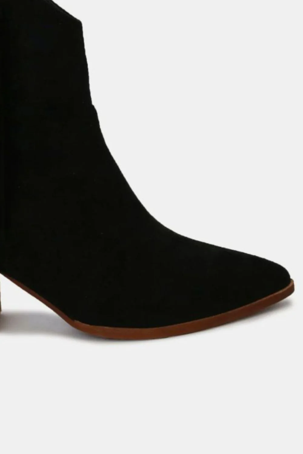Suede Fringe Point Toe Ankle Boots in Black