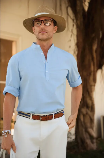 Mens 70% Cotton, 30% Linen Shirts Casual Cotton 3/4 Sleeve
