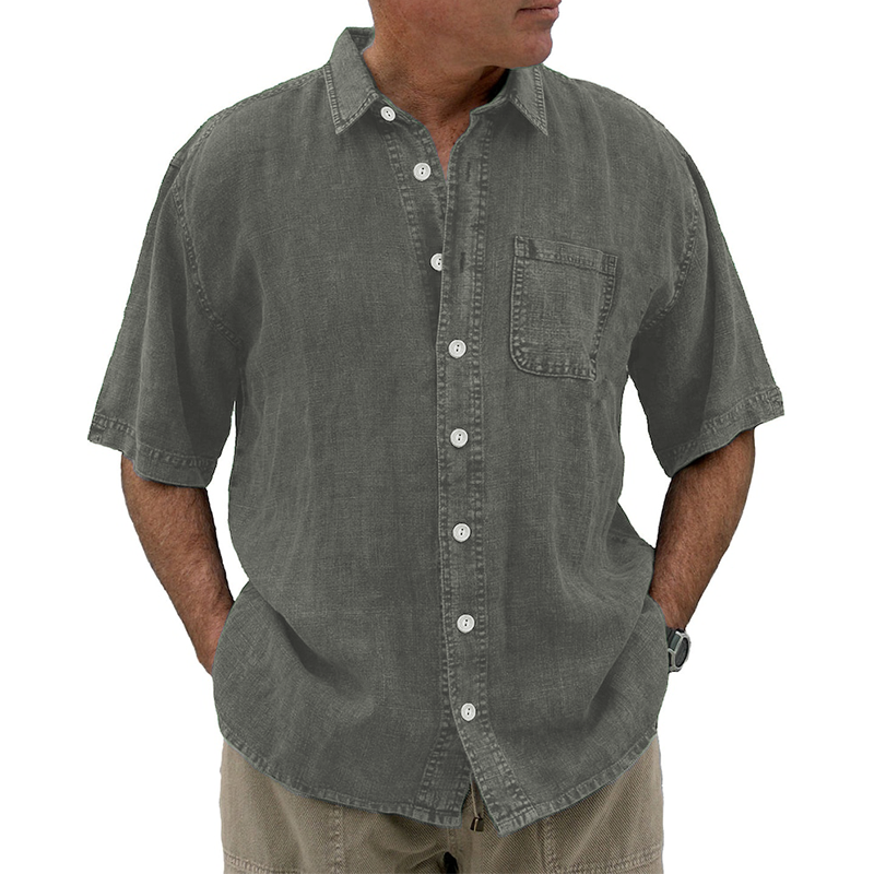 8-Pack Men's vintage cotton linen pocket short-sleeved shirt