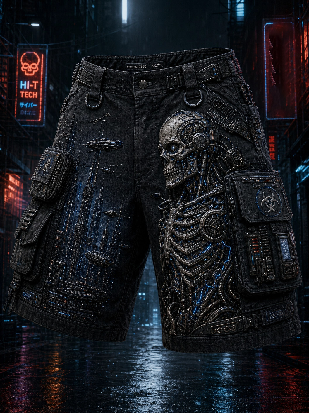 Men's Cyberpunk Skeleton Techwear Art Print Casual Shorts
