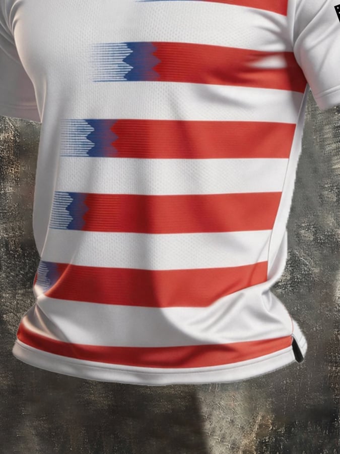Men's Retro Patriotic Color-Block Short-Sleeve Polo Shirt