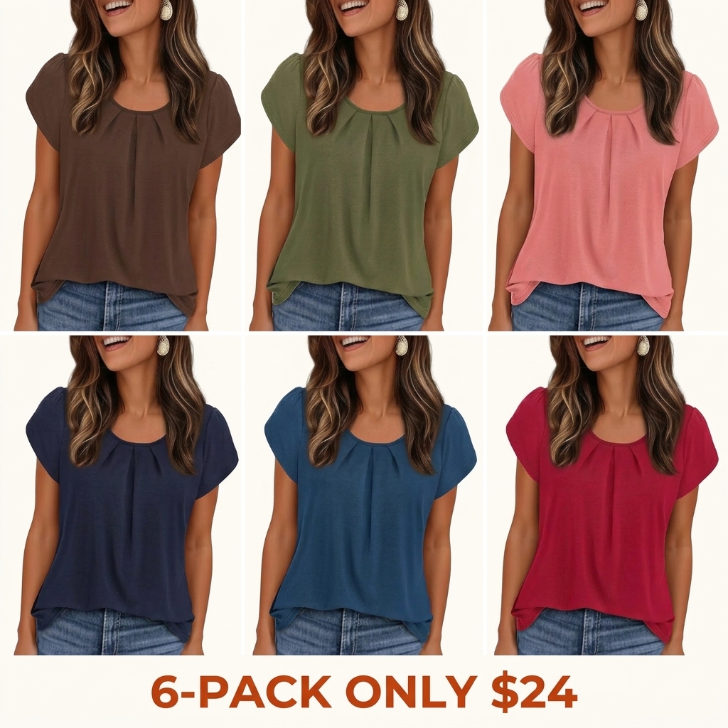 Women's Basic Crew Neck T-Shirt with Pleats