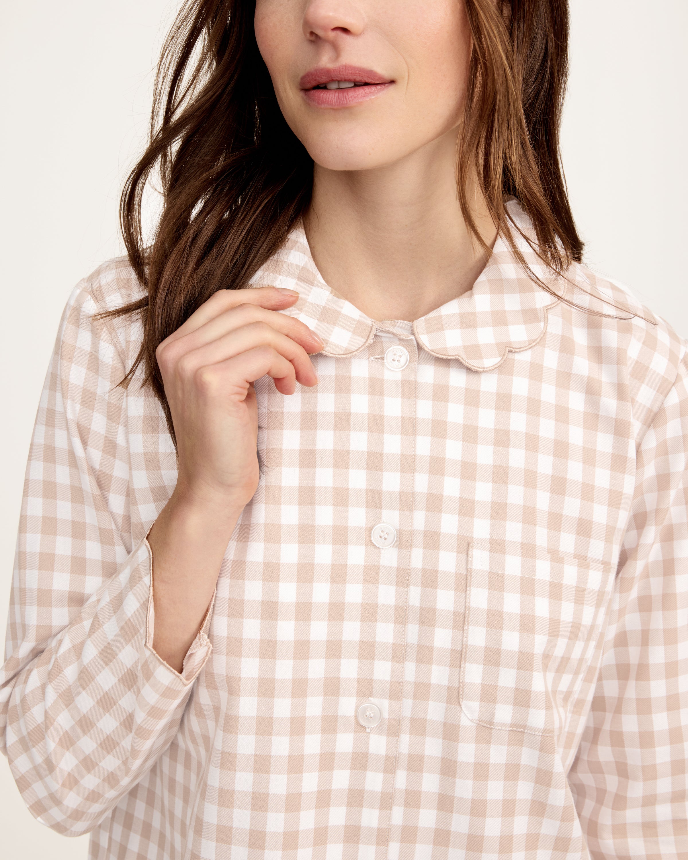 Women's Twill Colette Pajama Set in Camel Gingham