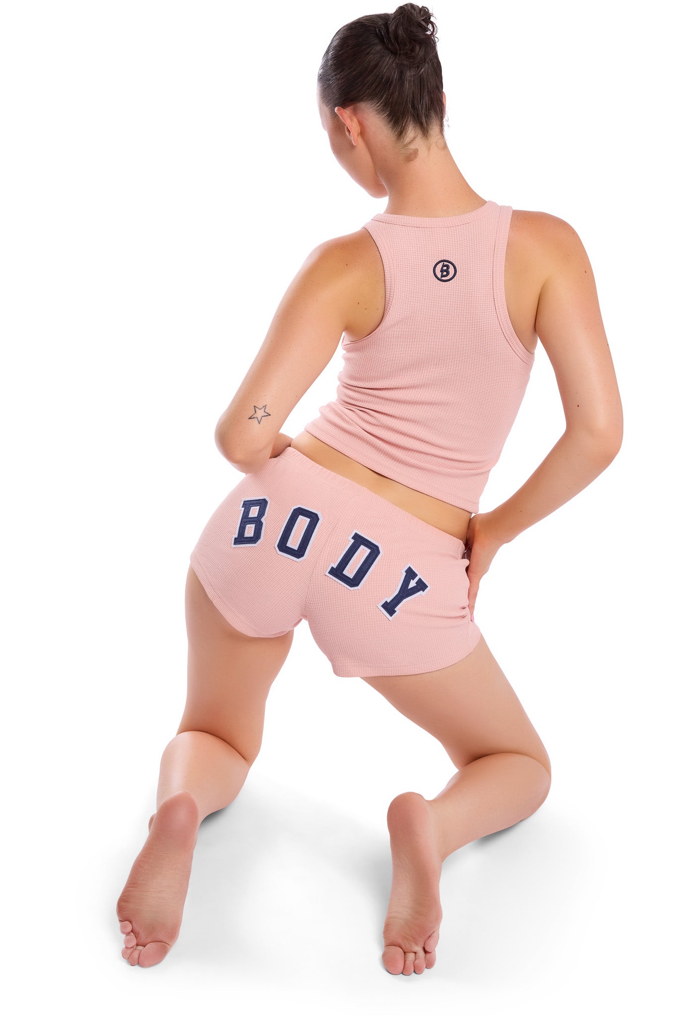 WAFFLE KNIT SHORTS (PASTEL PINK/NAVY)
