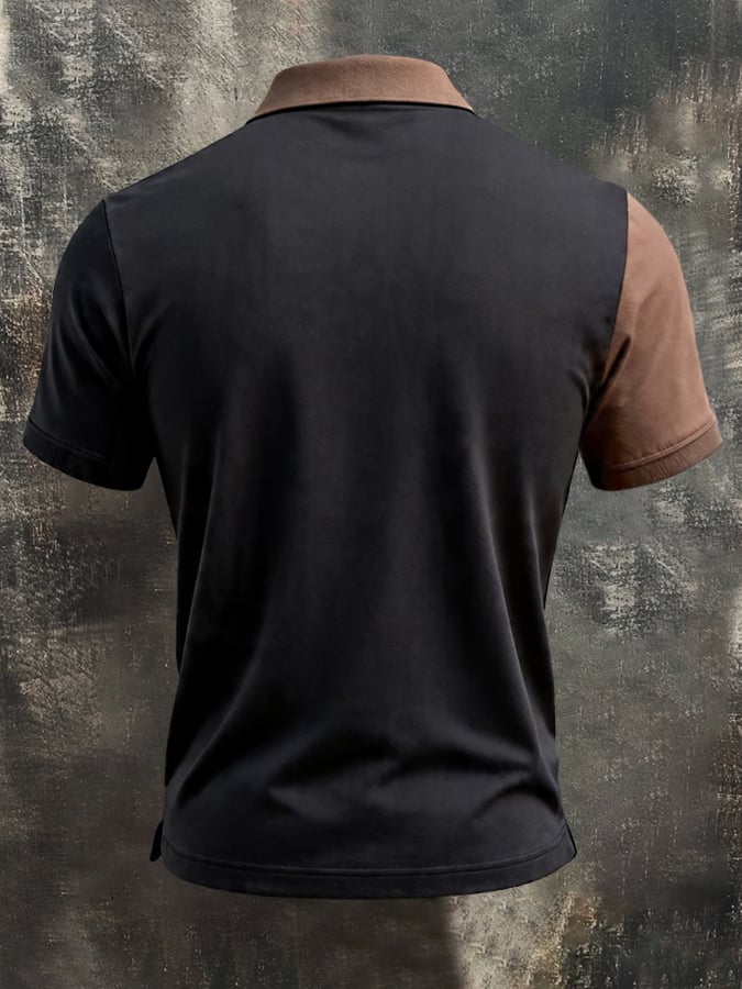 Men's Retro Patriotic Color-Block Short-Sleeve Polo Shirt