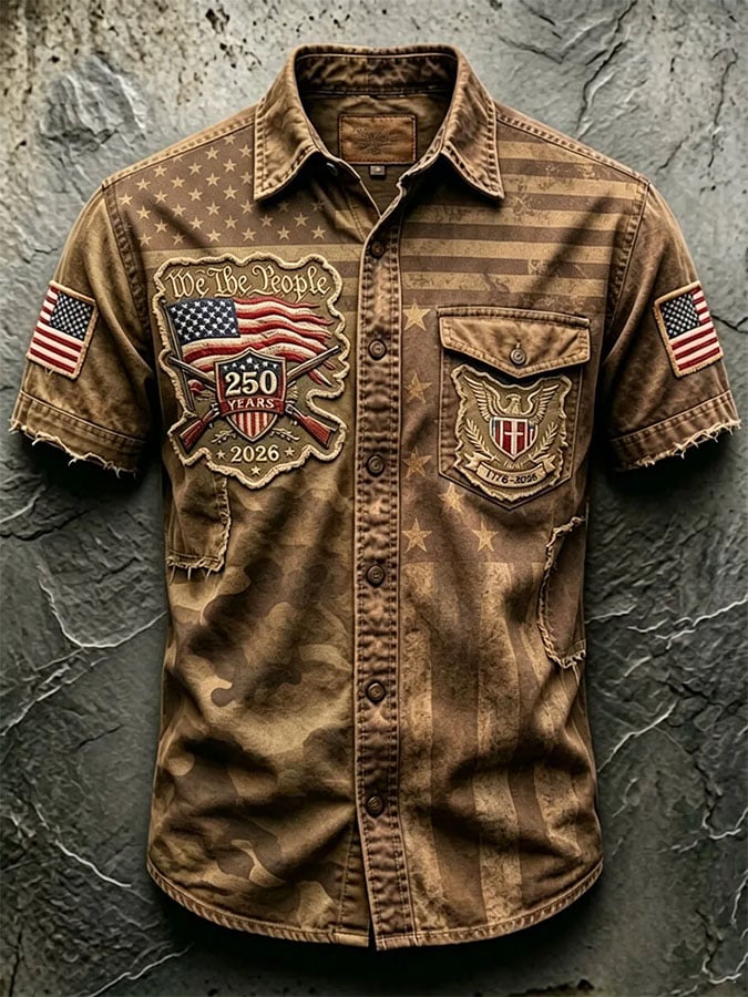 Men's Casual Retro Print Short-Sleeve Shirt