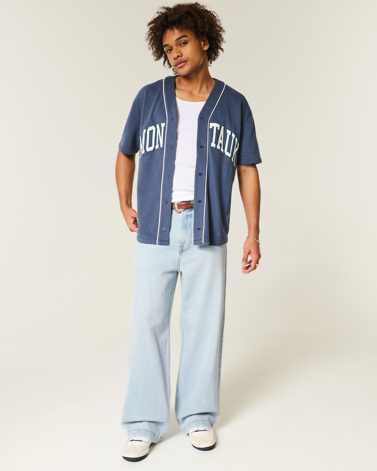 Dark Wash Logo Embroidery Super Baggy Jeans