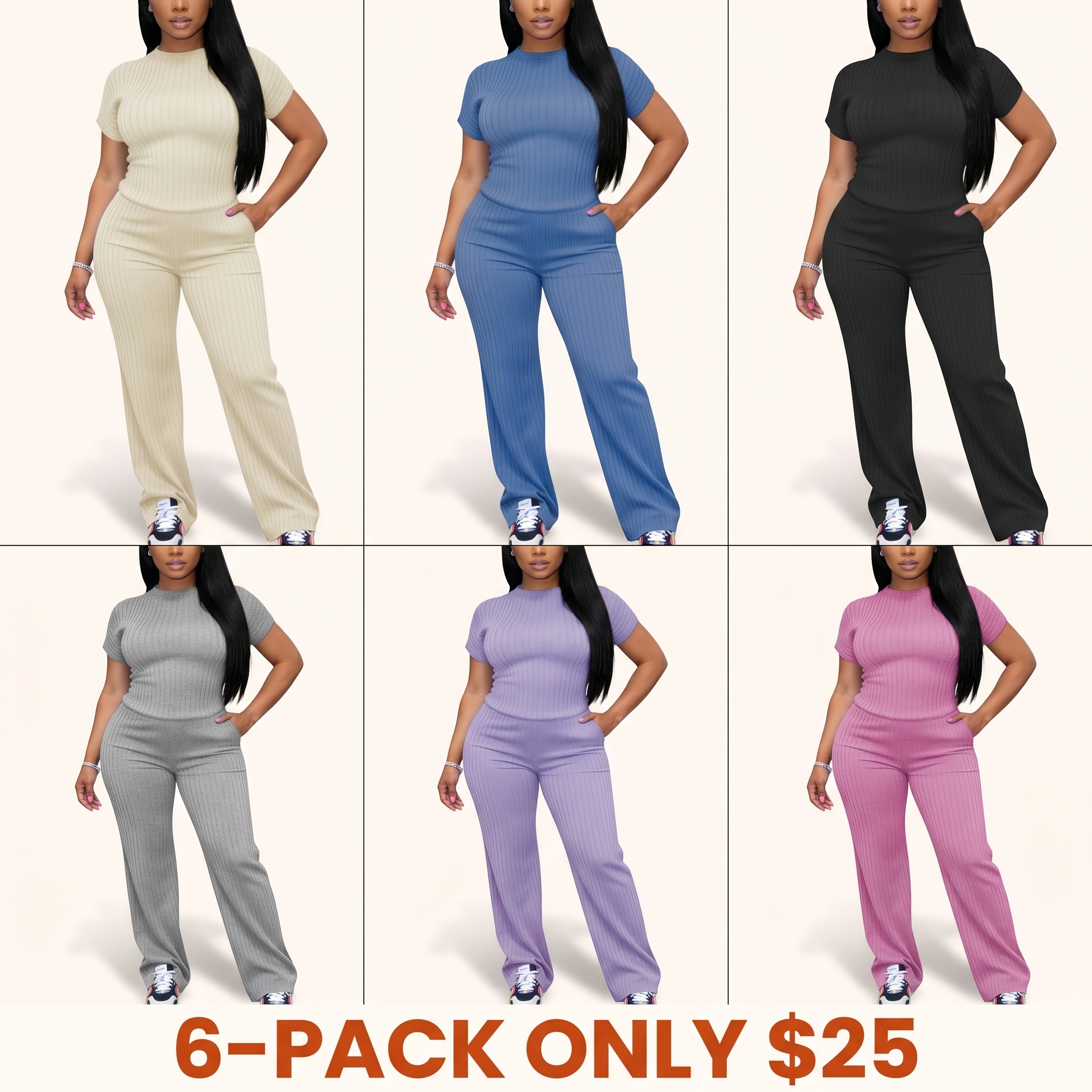 Women's Four-Season Rib-Knit Set
