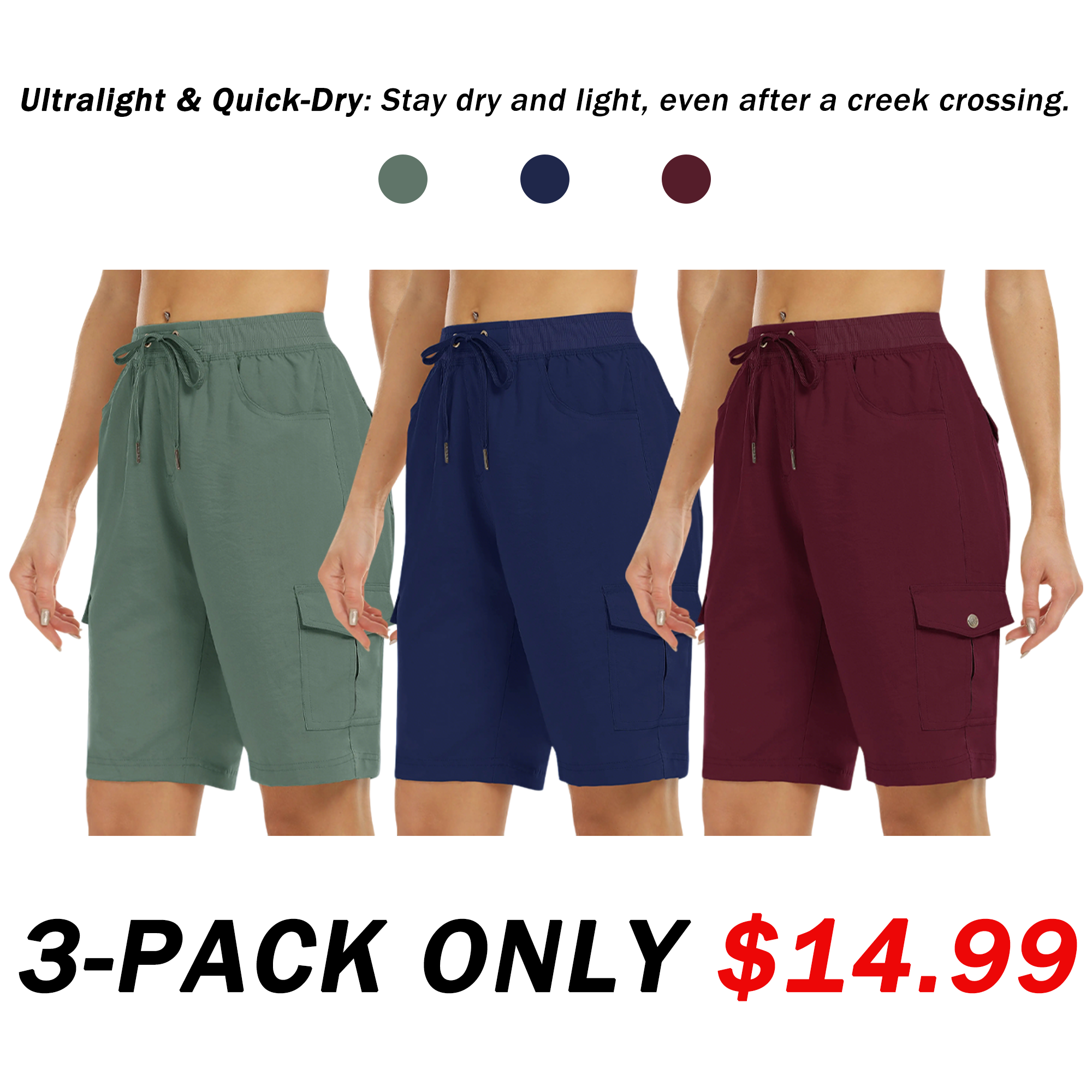 💥Exclusive Price -Women's Elastic Waist Quick-Dry Outdoor Shorts with Multi-Pockets