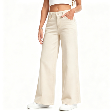 Women's Wide Leg Stretchy Jeans – Elastic High Waist Pull On Baggy Tummy Control Trousers for Casual Work Wear