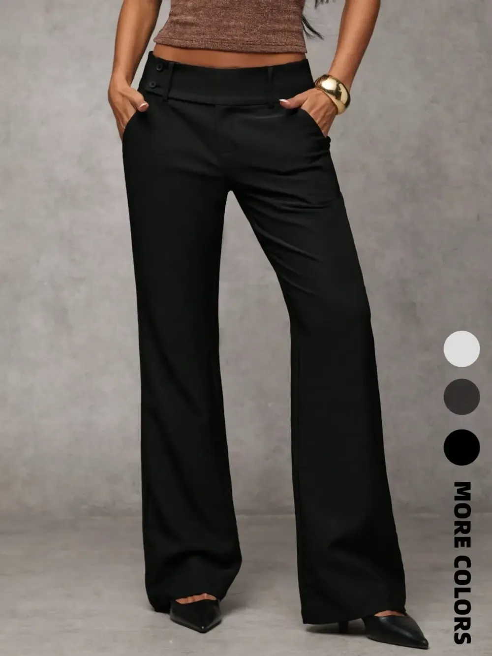 Women's Plain Pocket Elegant Casual Flare Pants, Business Casual Women's Clothing, All-Season Ladies' Apparel