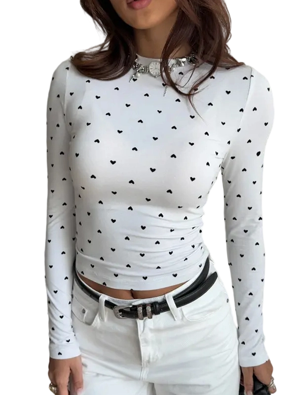 Women's color-block heart-patterned crewneck sweater