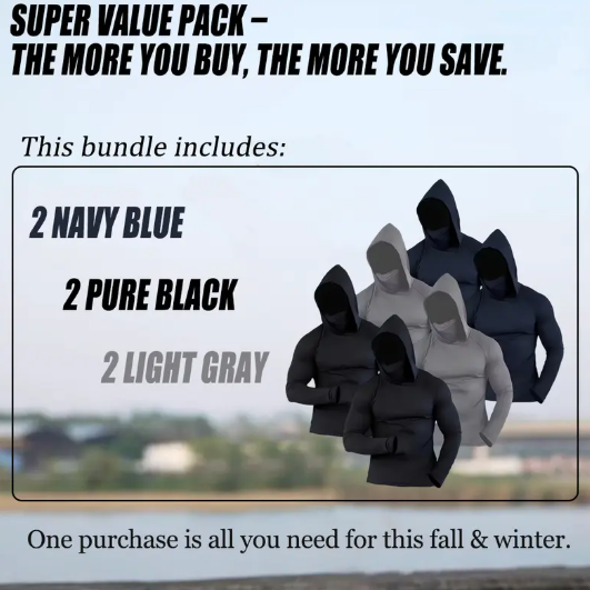 Men's Casual Hooded Pullover 6-Pack — Slim Fit, Long Sleeve, UPF Sun Protection, Lightweight & Breathable