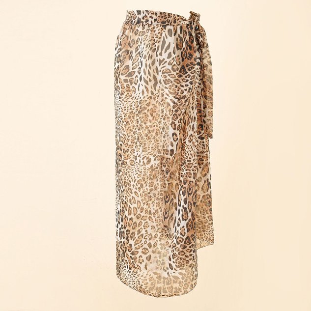 2025 new summer European and American style leopard print beach vacation chiffon print tie-dye strappy beach wrap skirt