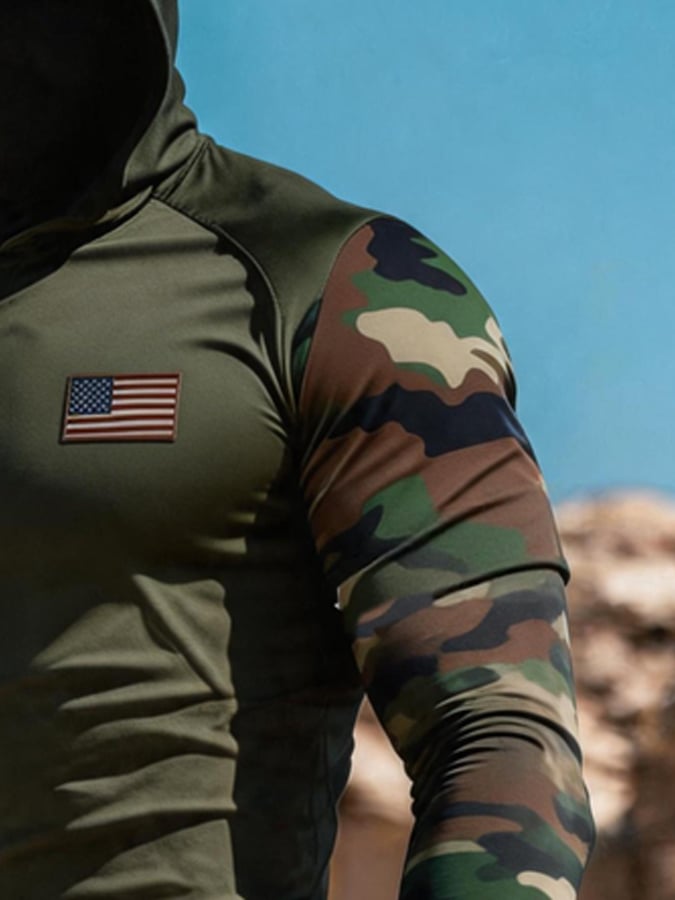 Men's Outdoor Sun Protection Breathable Cool Hooded Sun Protection Long-Sleeved Top