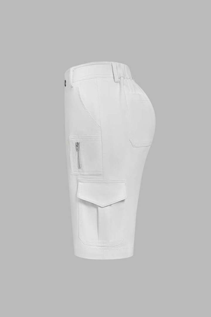 1Solid Multi Pocket Mid Rise Bermuda Cargo Shorts