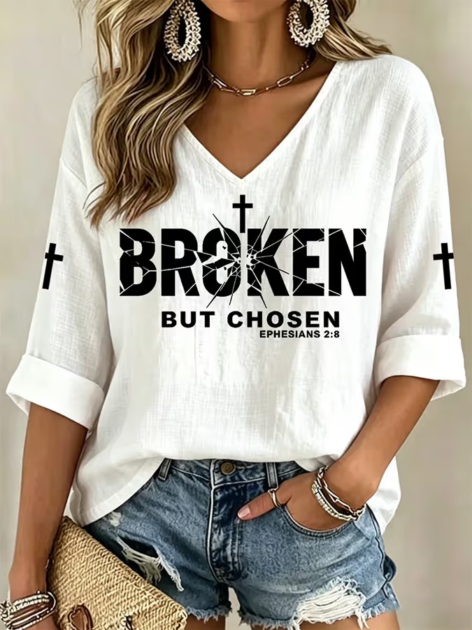 Women's Faith Print V-Neck Top