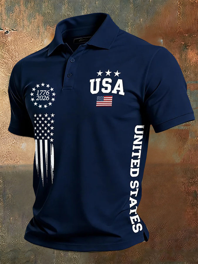 Men'S Casual American Independence Day Printed Celebration Short Sleeved Polo Shirt